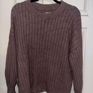 aerie Purple Crew Neck Sweater with Ribbed Texture